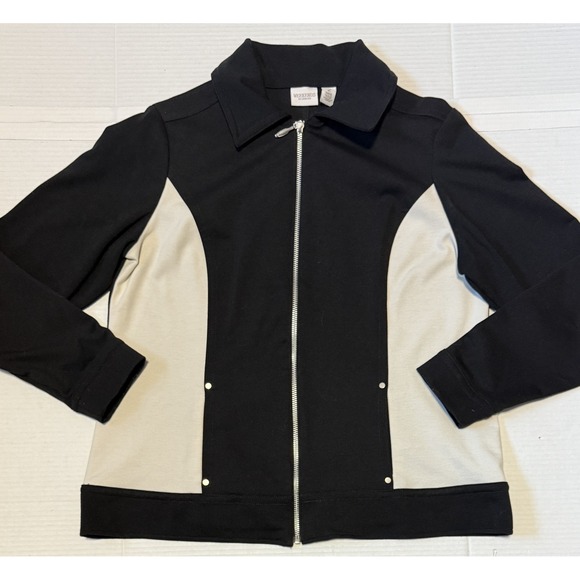Chico's Jackets & Blazers - CHICOS Weekends - Women's Black White Zip Sweatshirt Jacket - Size 2
